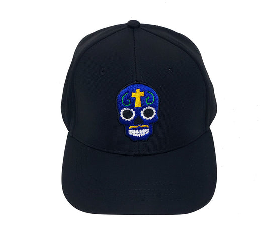 Gorra de calavera azul bordada