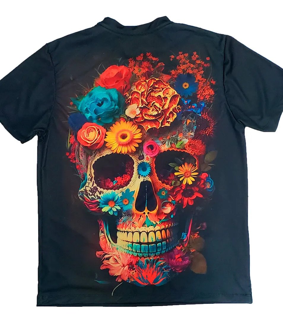 Playera Calavera de flores sublimada full print