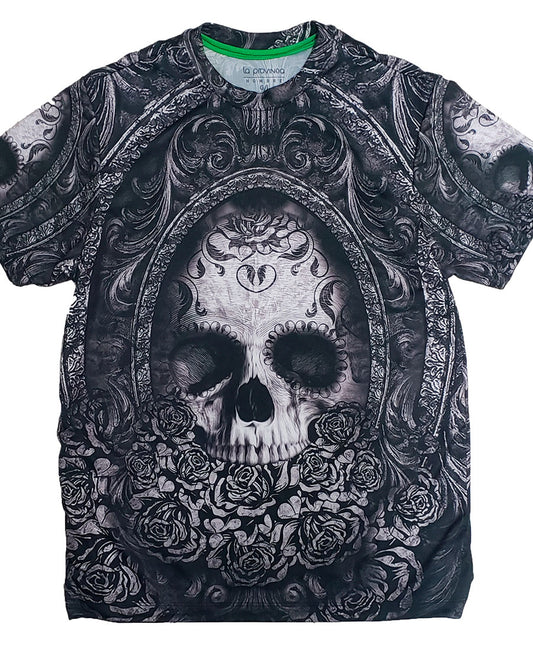 Playera calavera con rosas sublimada full print