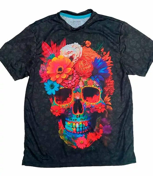 Playera Calavera de flores sublimada full print