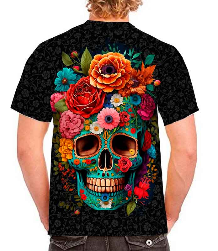 Playera Calavera de flores sublimada full print
