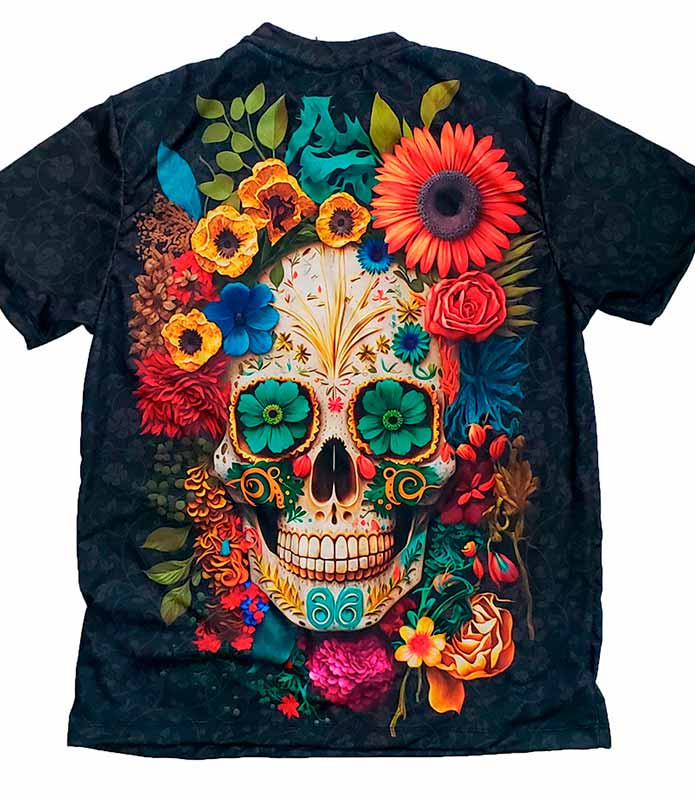 Playera Calavera de flores sublimada full print
