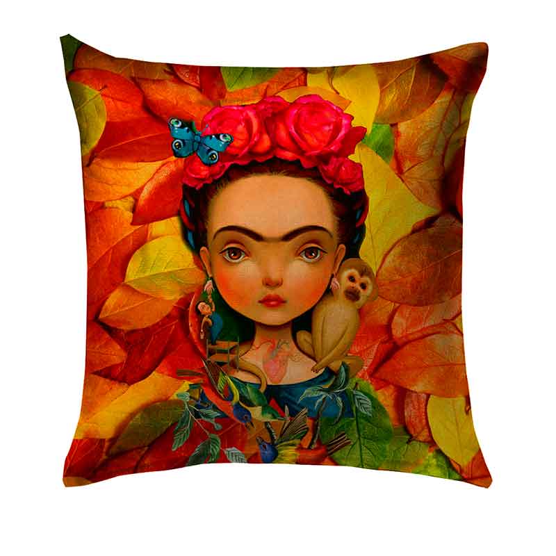 Cojin Frida niña con hojas