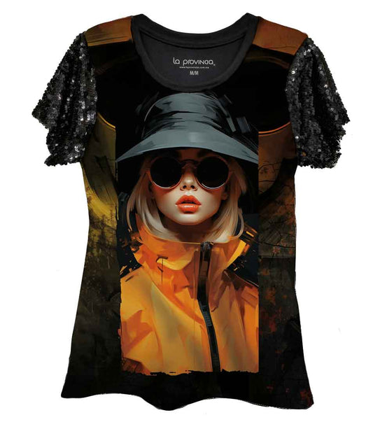Blusa lentejuela mujer sombrero