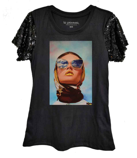 Playera de lentejuela mujer lentes