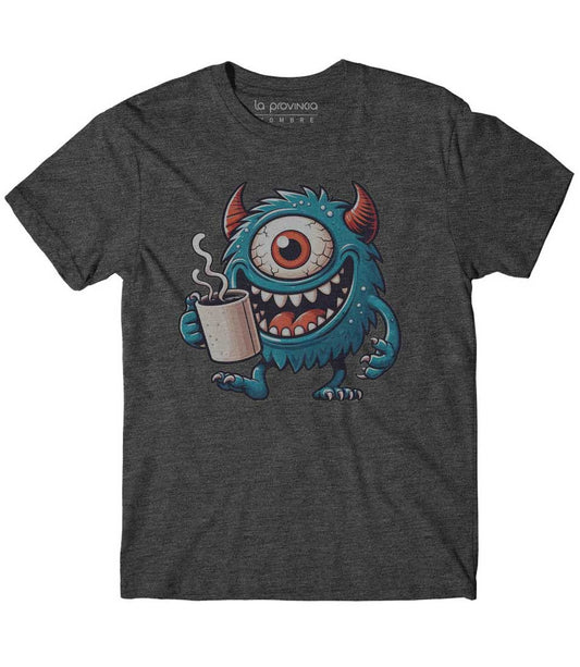 Playera monstruo tomando cafe