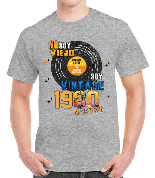 Playera No soy viejo Soy Vintage 1980. Camisetas de cumpleaños