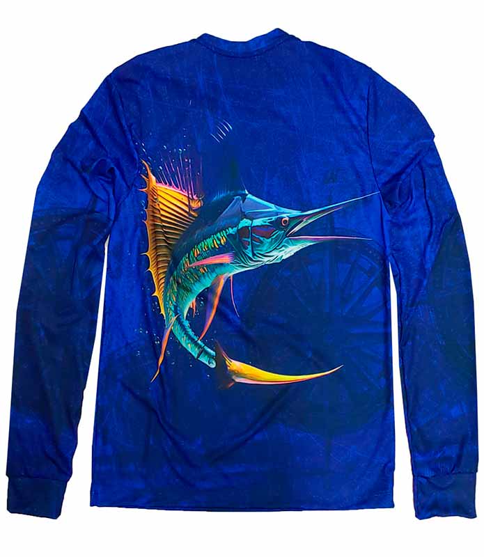 Playera jersey Marlin pesca azul sublimado full print