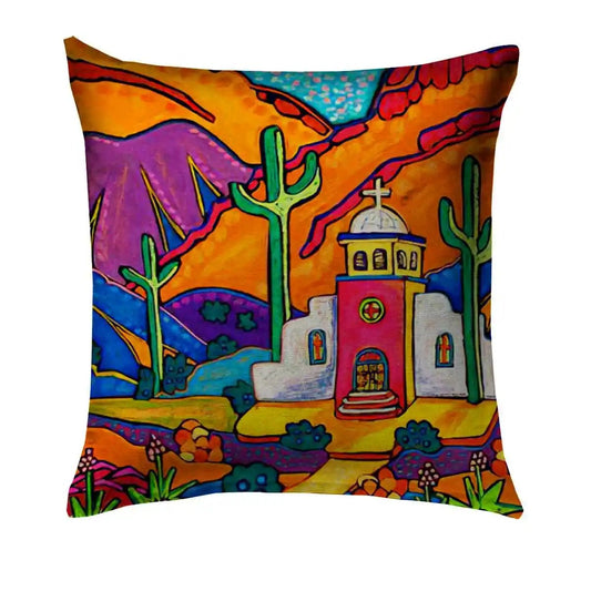 Cojin pueblo mexicano estampado