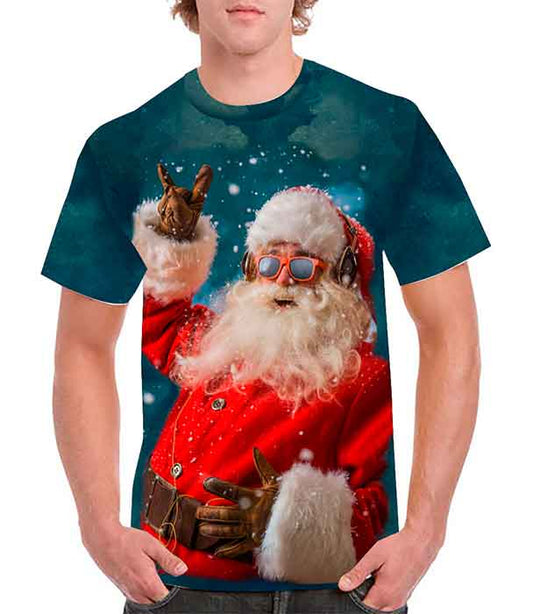Playera Santa Claus haciendo cuernos