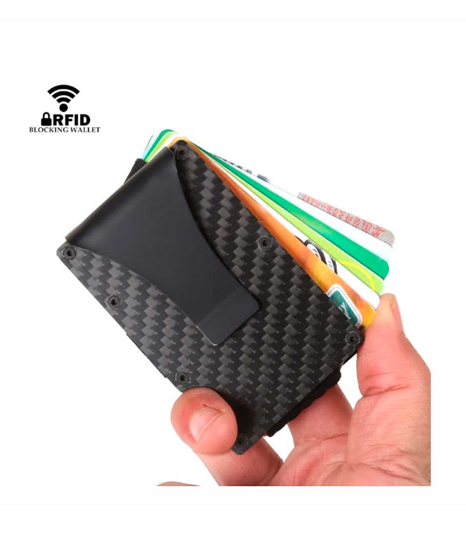 Tarjetero y cartera con protección RFID metal