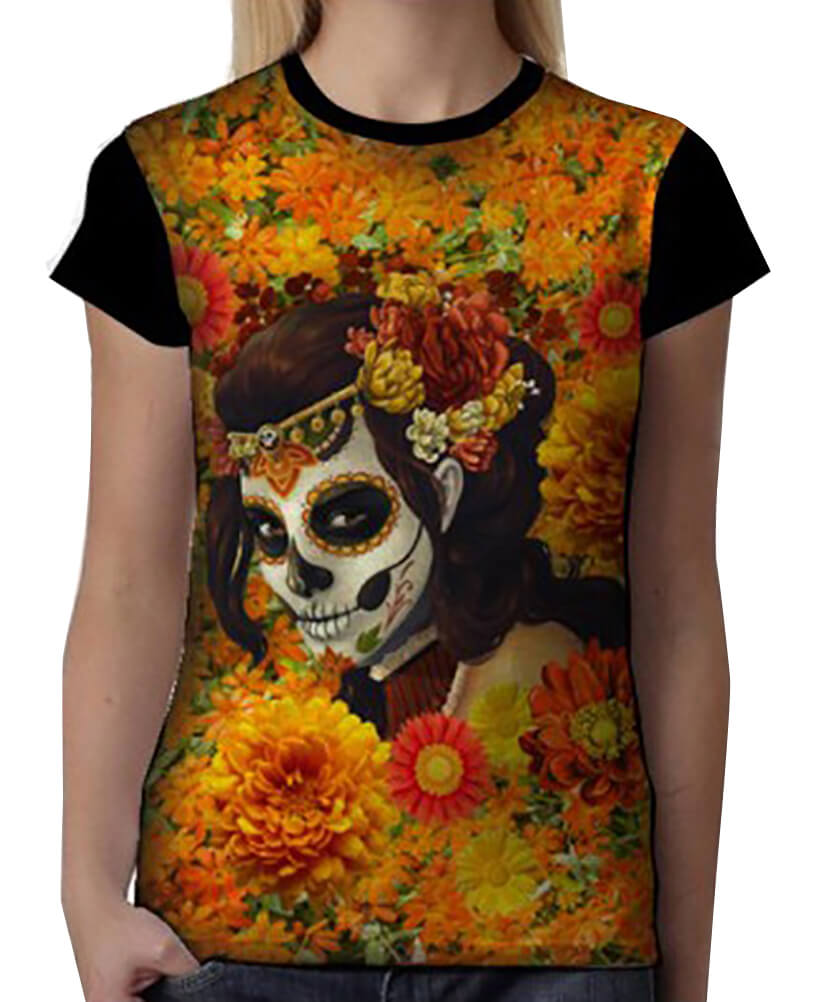 Playera catrina flores cempasuchil