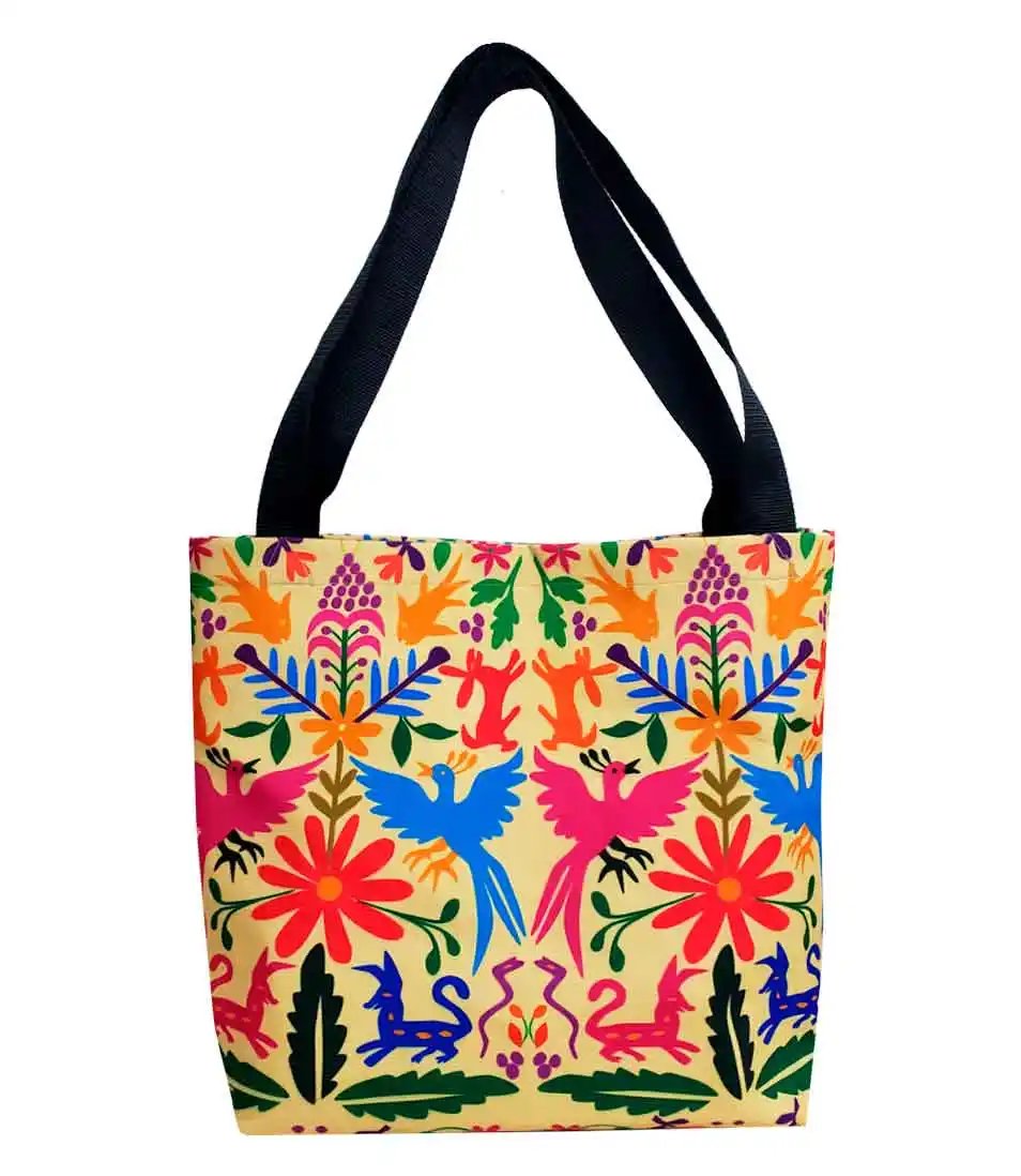 Bolsa beige de flores otomi