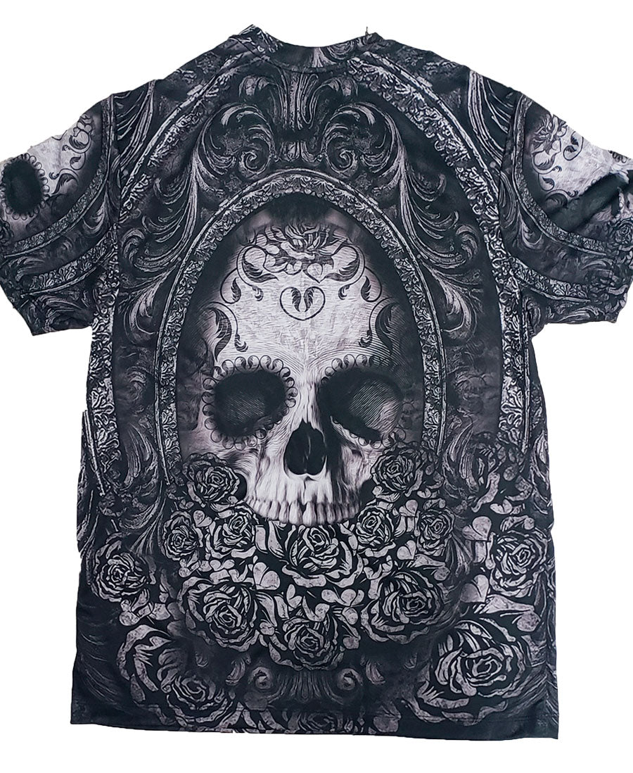 Playera calavera con rosas sublimada full print
