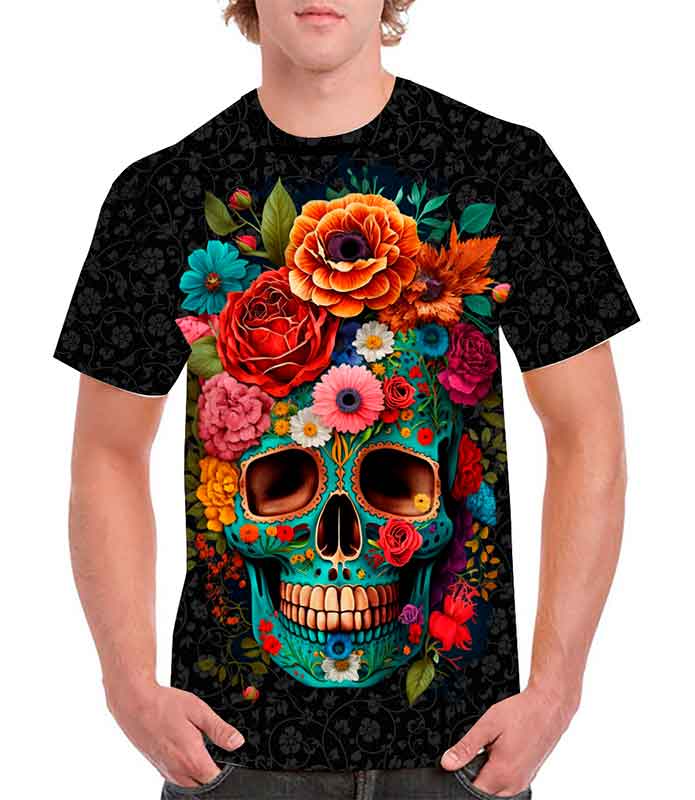 Playera Calavera de flores sublimada full print