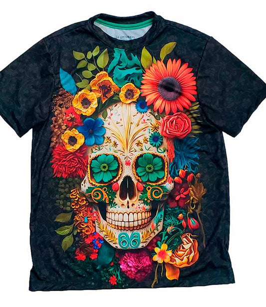 Playera Calavera de flores sublimada full print