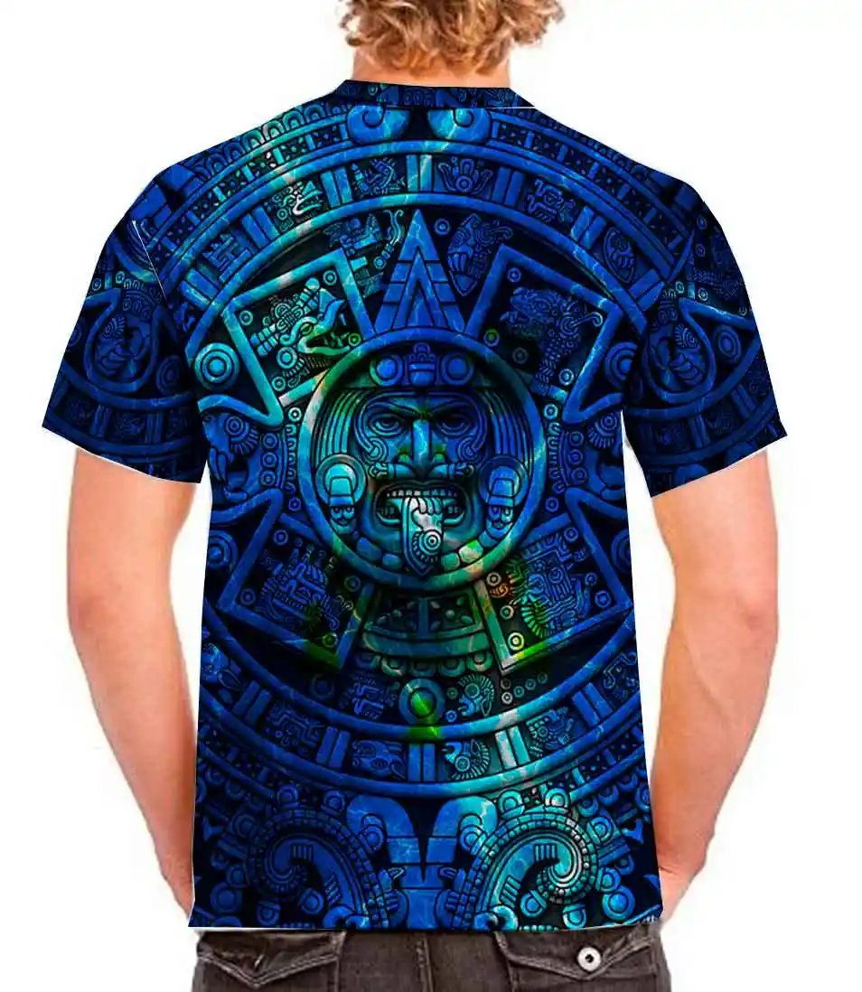 Playera guerrero Azteca azul full print