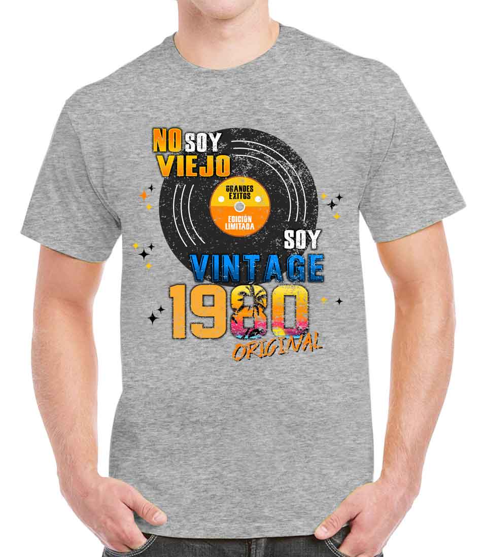 Playera No soy viejo Soy Vintage 1980. Camisetas de cumpleaños