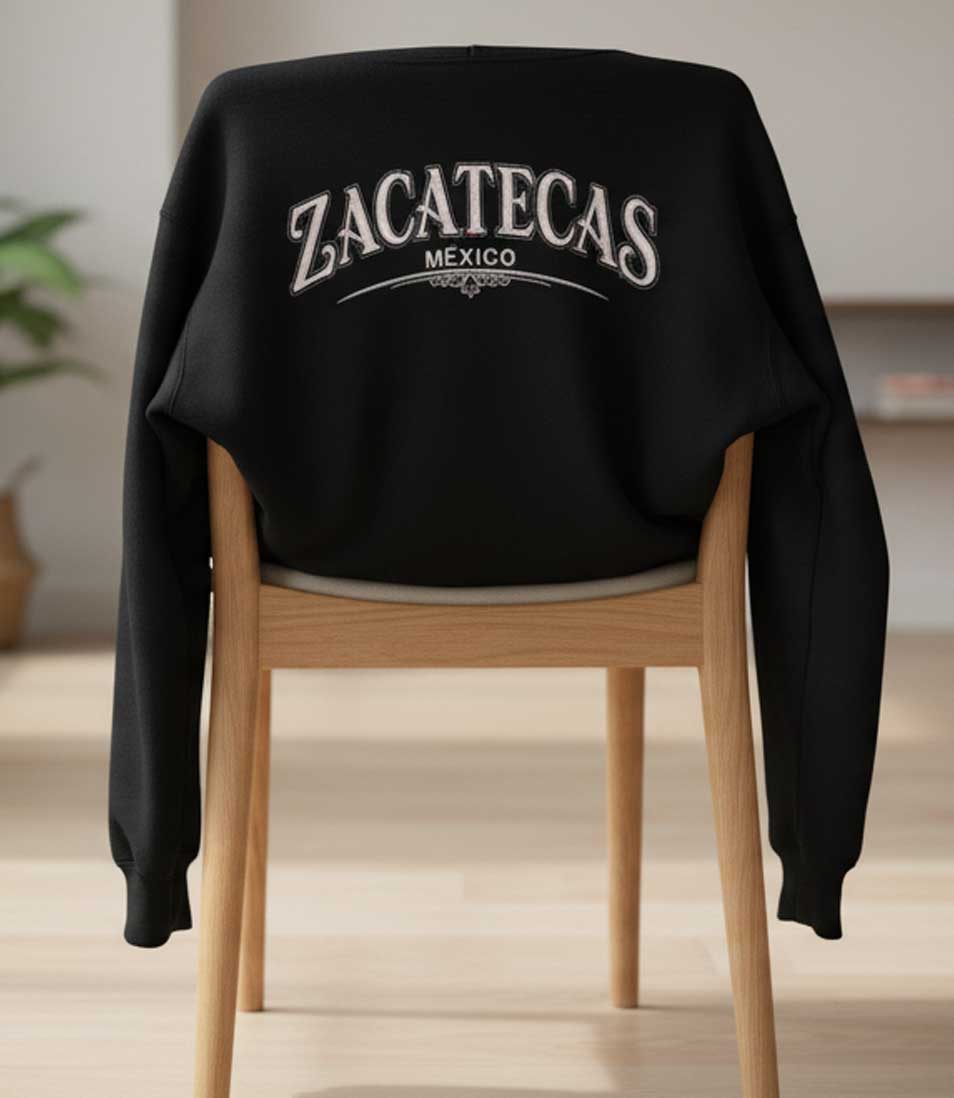 Sudadera de Zacatecas bordada letras blancas y grises